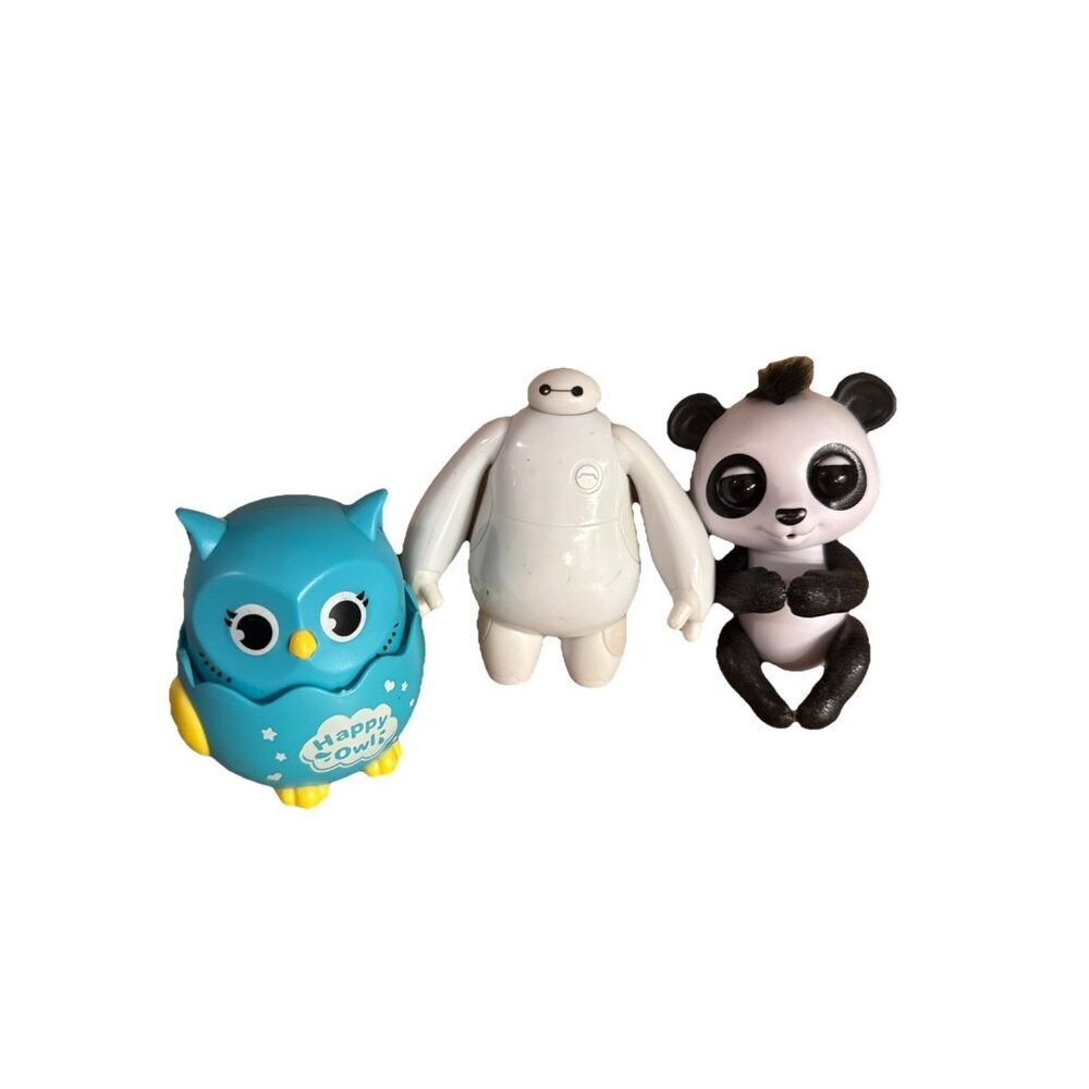 3 Toy Lot Disney Big Hero 6 Baymax 4” Figure 2014 Bandai Happy Owl Wowwee Panda